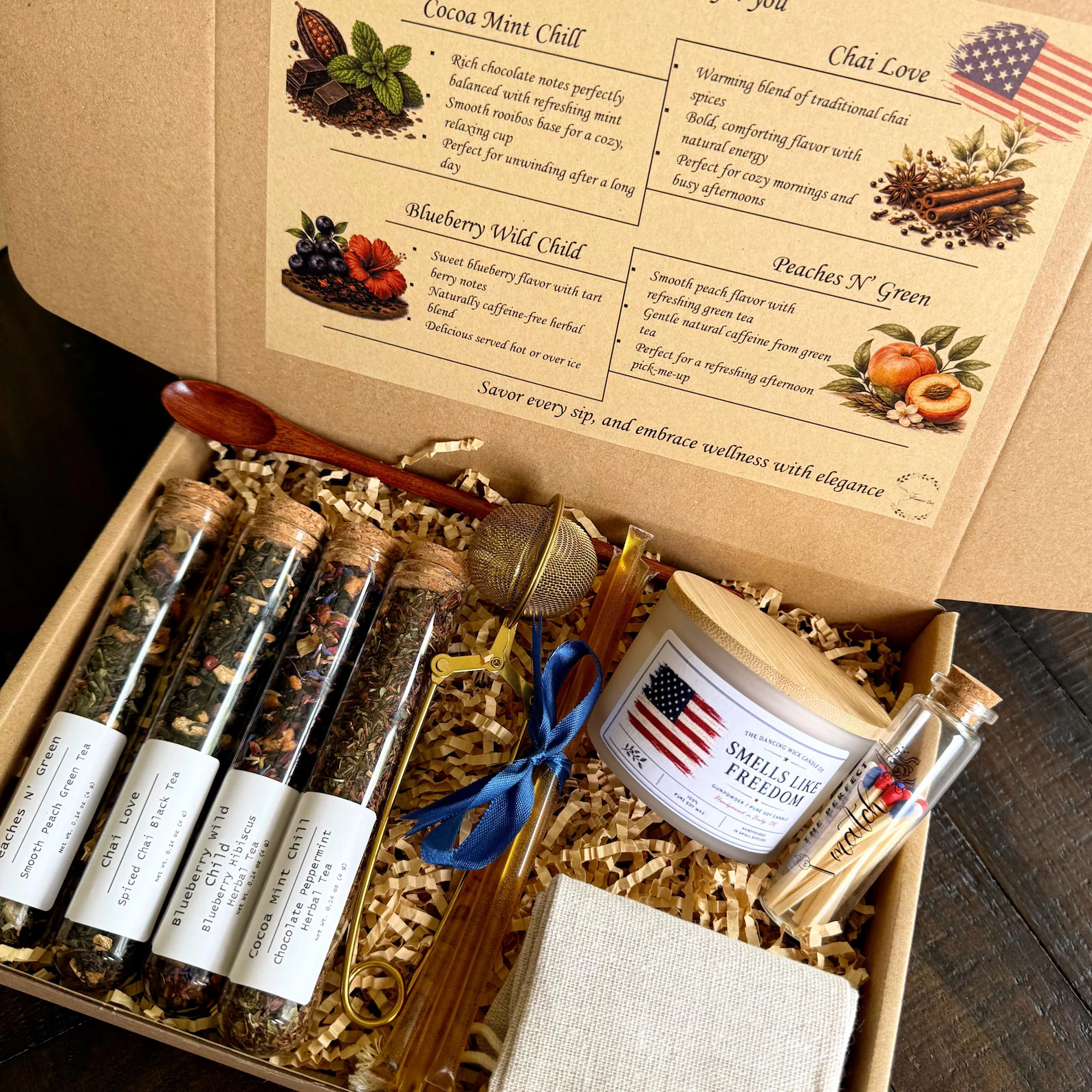 4th of July Gift Box | Chai Love Loose Leaf Tea Set with Candle & Tea Infuser