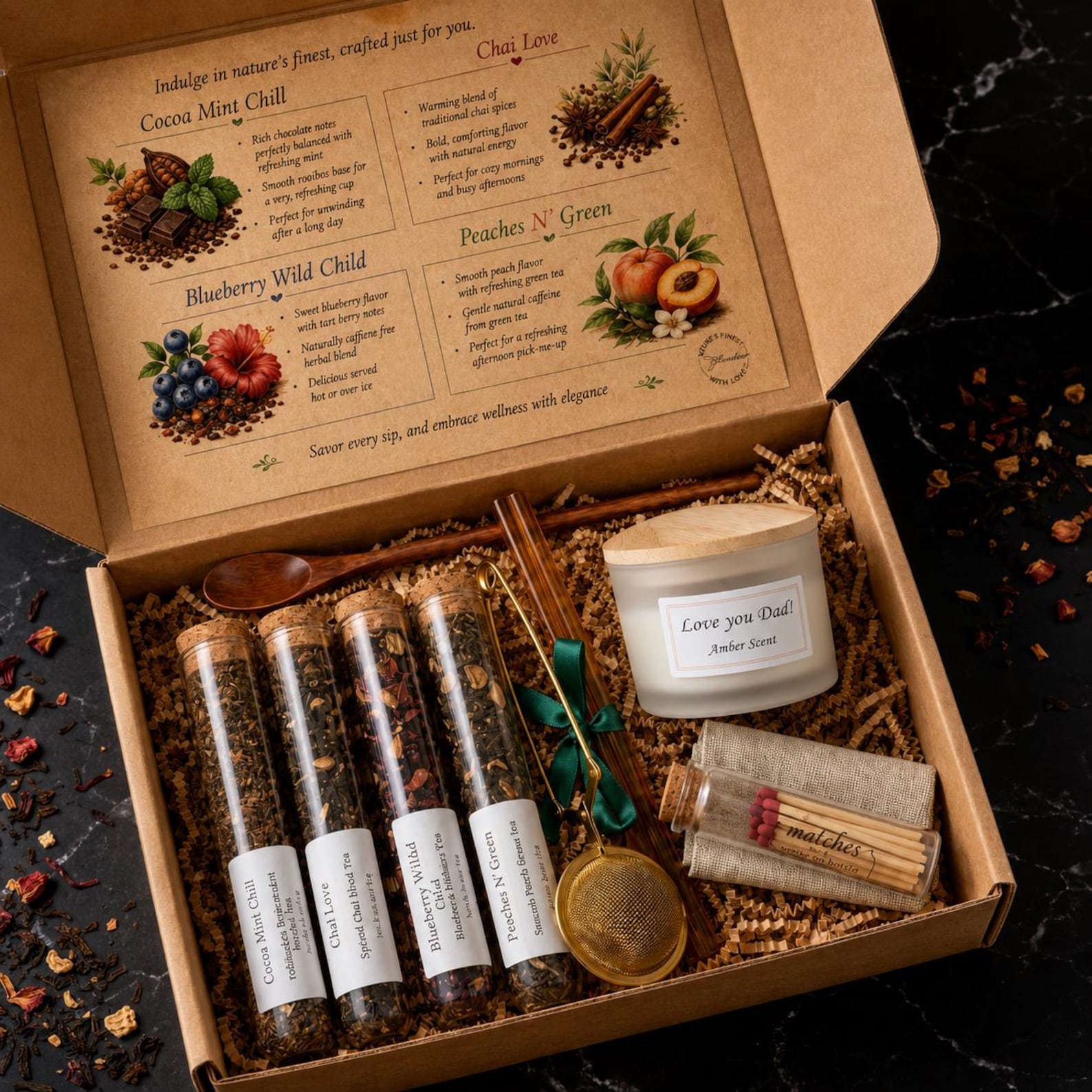 Fathers Day Tea Gift Box | Chai Loose Leaf Set with Candle & Infuser