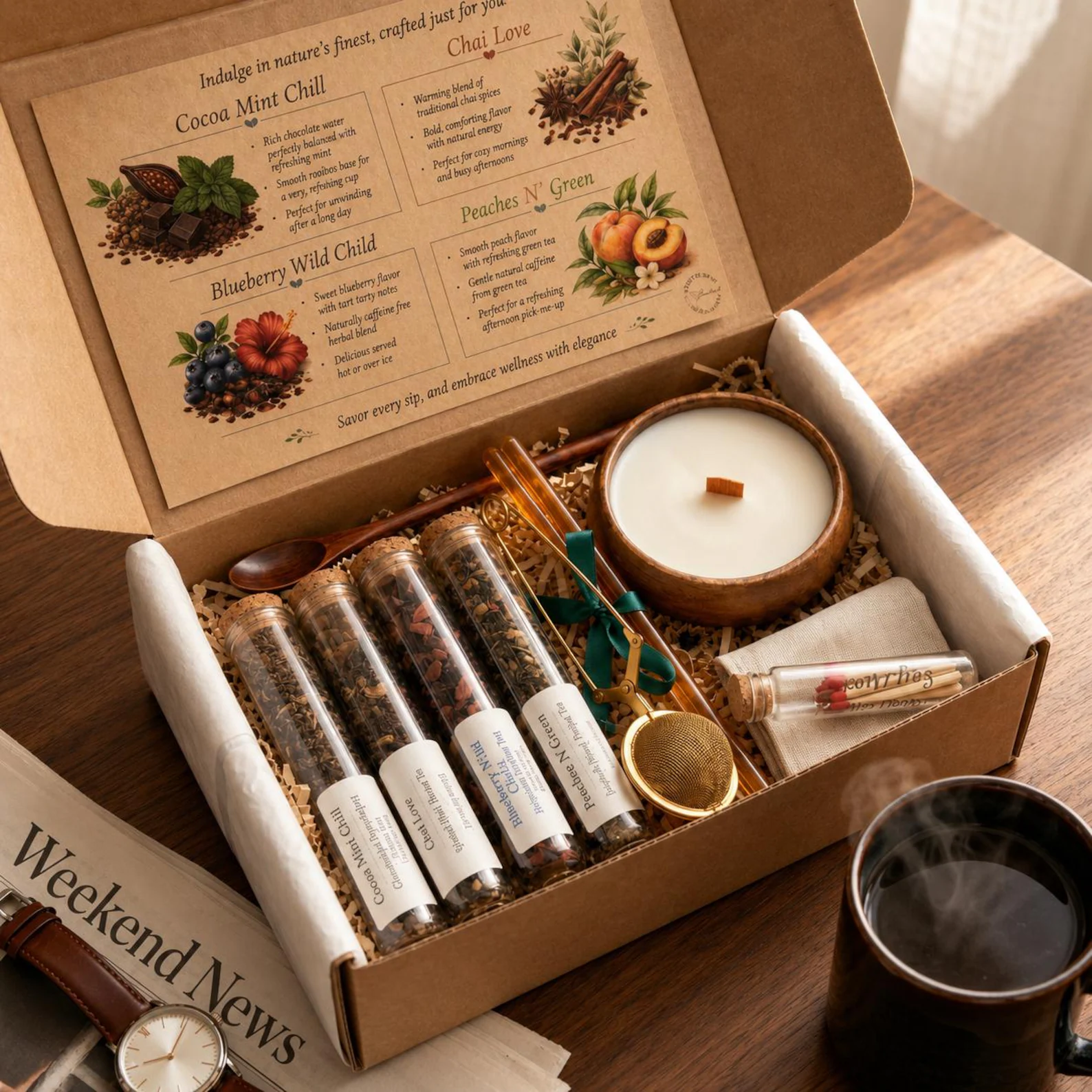 Fathers Day Gift Box | Bold Chai Loose Leaf Tea, Candle, Infuser & Card