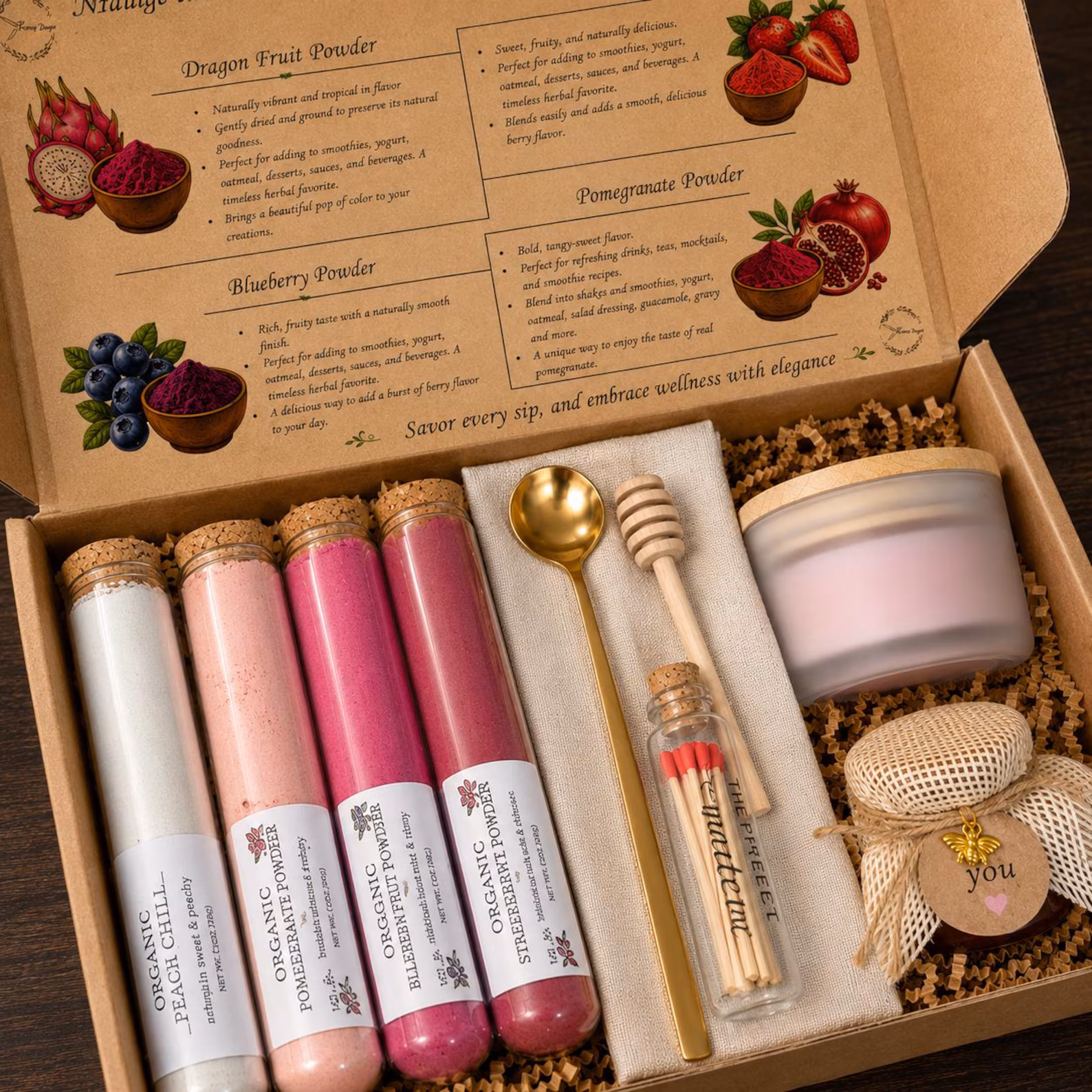 Fruit Powder Wellness Gift Set | Natural Drink Mix — Pomegranate, Dragon Fruit, Berry & Tropical