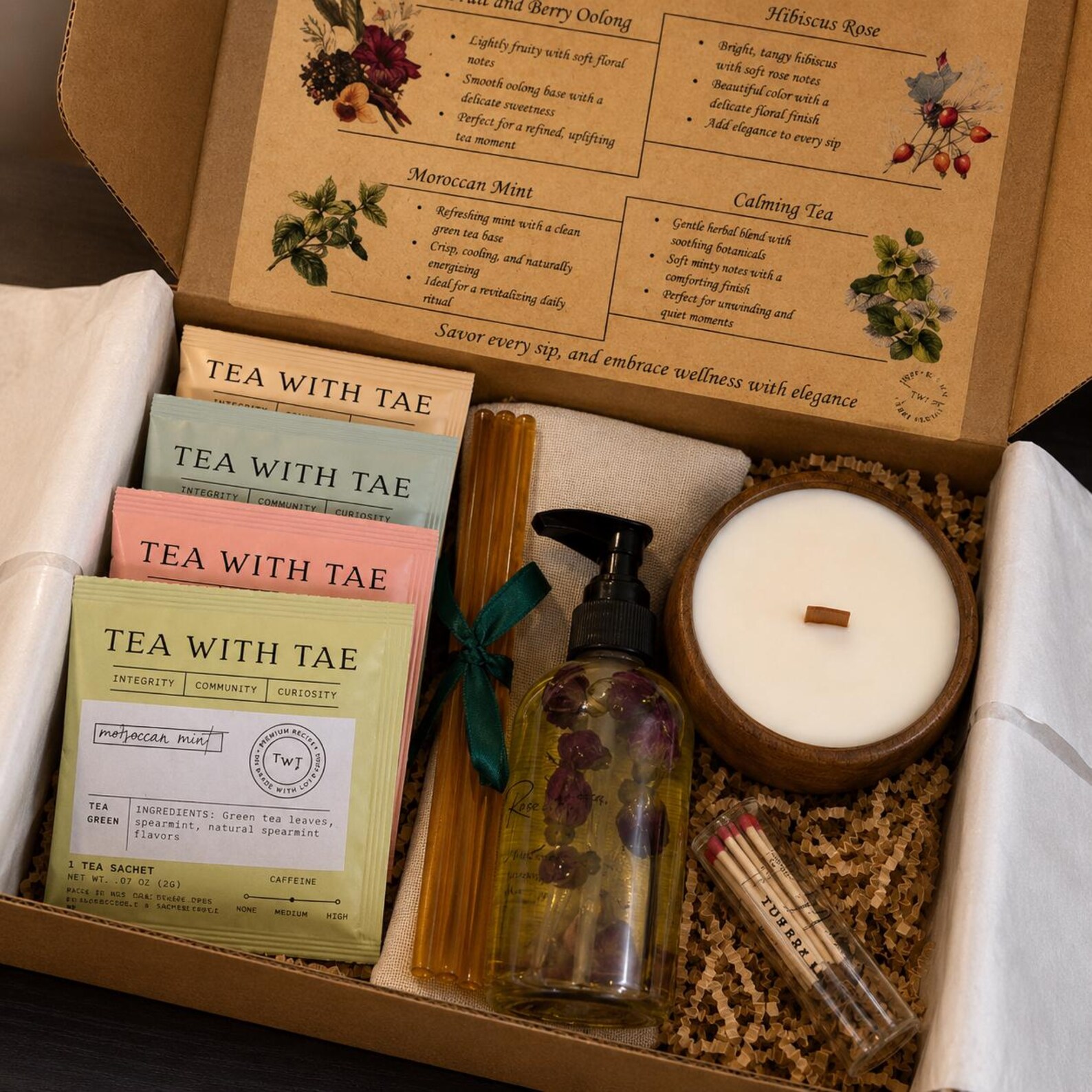 Spa Gift Box | Self Care Package with Herbal Tea, Candle & Body Oil