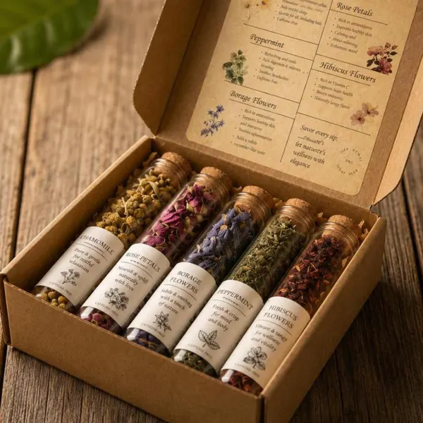 Persian Herbal Tea Sampler | 5 Loose Leaf Wellness Blends Peppermint, Chamomile, Hibiscus, Rose Petals, Borage